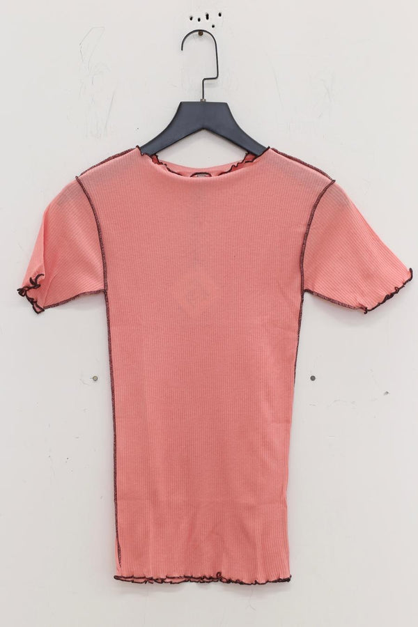 BASERANGE France organic cotton ruffled textured T-shirt BAS-TTVN-RBV-WI22-FENHONG pink